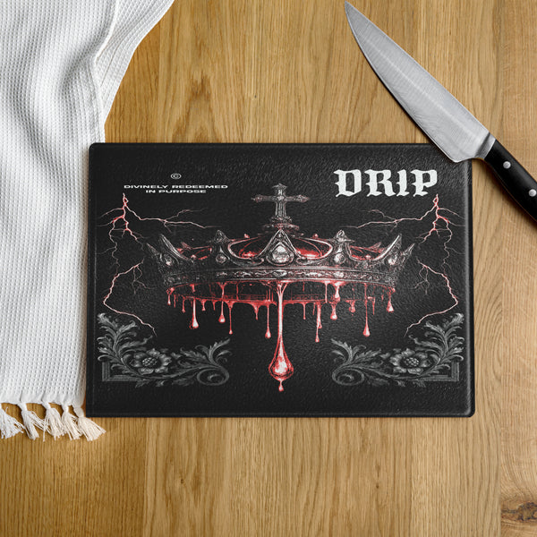 Anointed Attire DRIP Christian Crown Glass Cutting Board