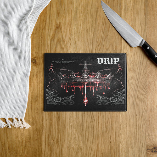 Anointed Attire DRIP Christian Crown Glass Cutting Board